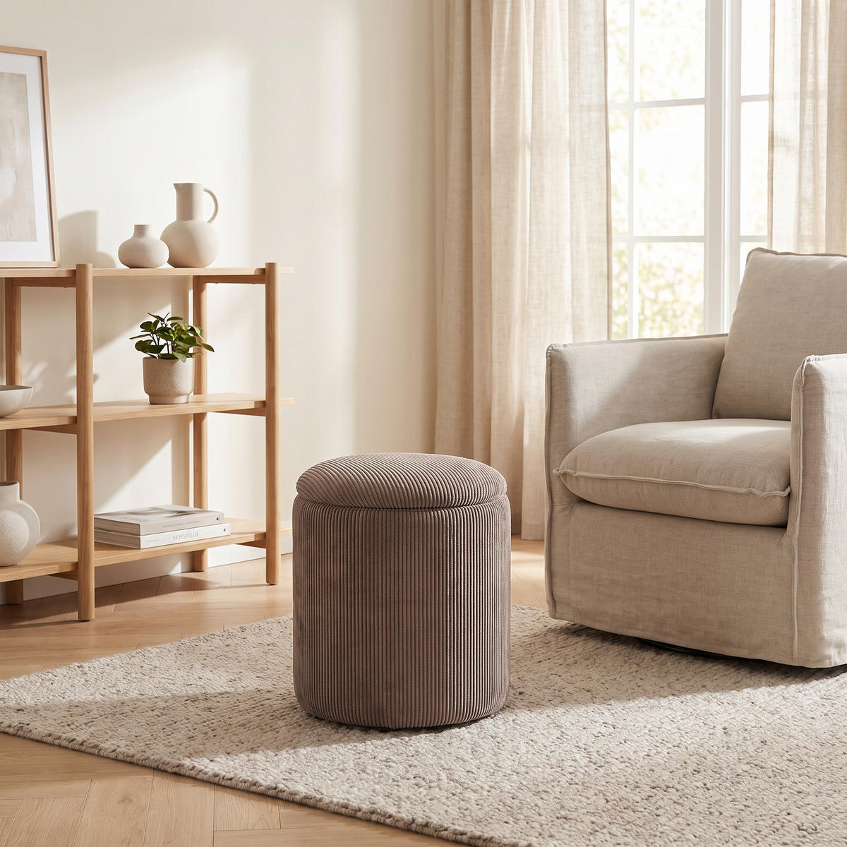 PUFF Limpen 32 x 32 x 40 cm – brun - Brun, Textil (32/40/32cm) - ebuy24
