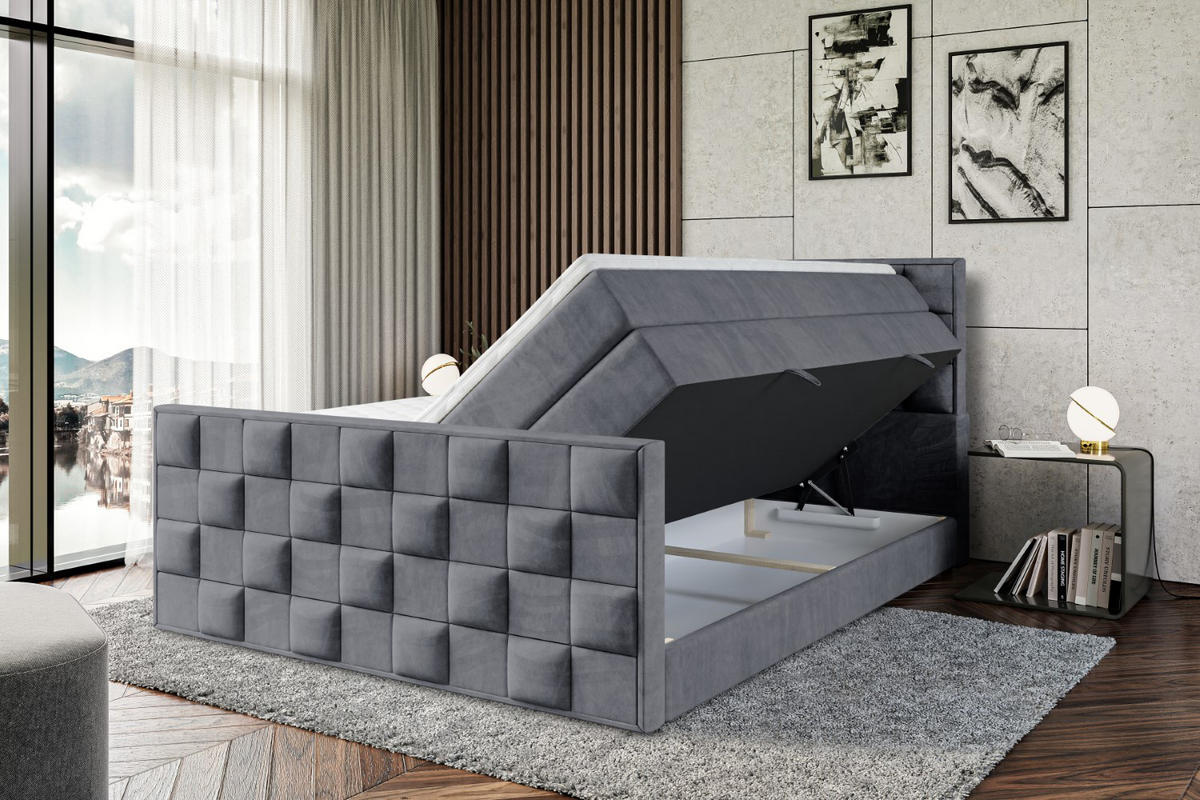 BOXSPRINGBETT ZAFIRA KING - 180 x 200 - H3/H4 - Dunkelgrau - Dunkelgrau, Holzwerkstoff (180/200cm) - ALTDECOR