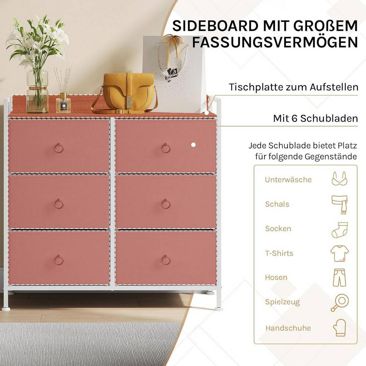 KOMMODE mit 6 Schubladen, Industrial Stil, Weiß - Weiß, Holzwerkstoff/Kunststoff (80/78/29cm) - Woltu