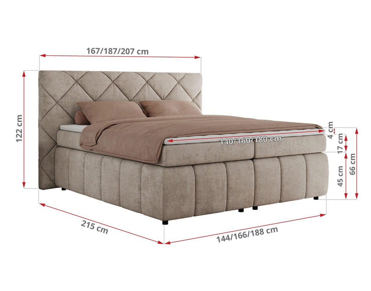 BOXBETT RITA 140/200 - Beige Struktur - H3 - Beige, Holz/Textil (140/200cm)