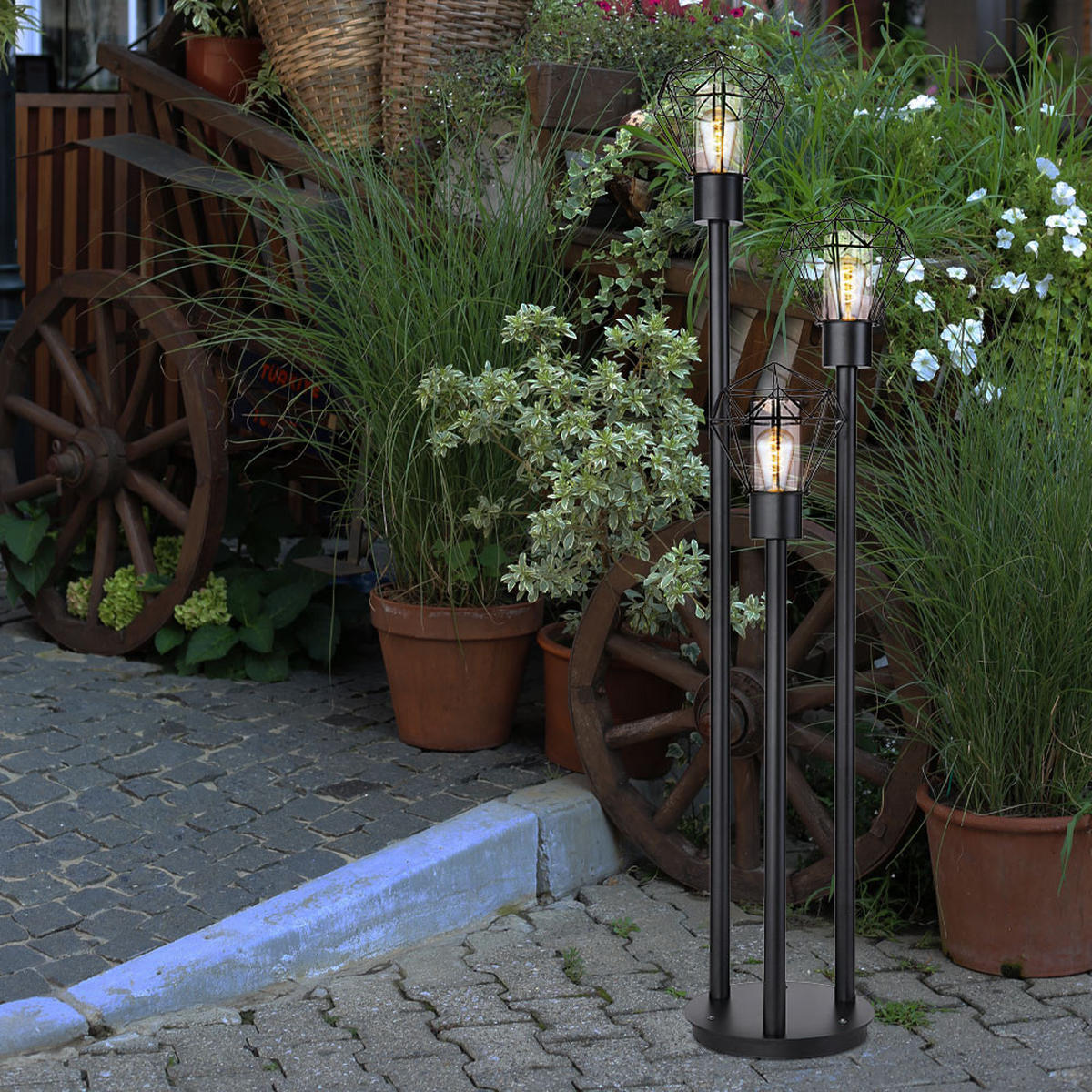 STEHLEUCHTE Metall Schwarz Gitter 3 flammig - Schwarz, Metall (44.2/44.5/170cm) - Globo Lighting