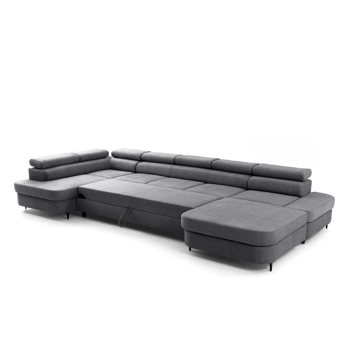 ECKSOFA U-Form PRIAM MAXI U Links mit Schlaffunktion 125x317 Velours Grau - Schwarz/Grau, Holz/Textil (203/91/400cm) - Muffo