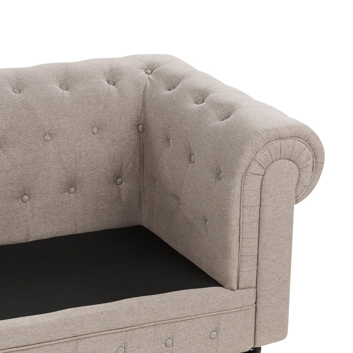 3-SITZER-SOFA Leinenoptik taupe Chesterfield - Beige/Dunkelbraun, Textil (202/70/75cm) - Beliani