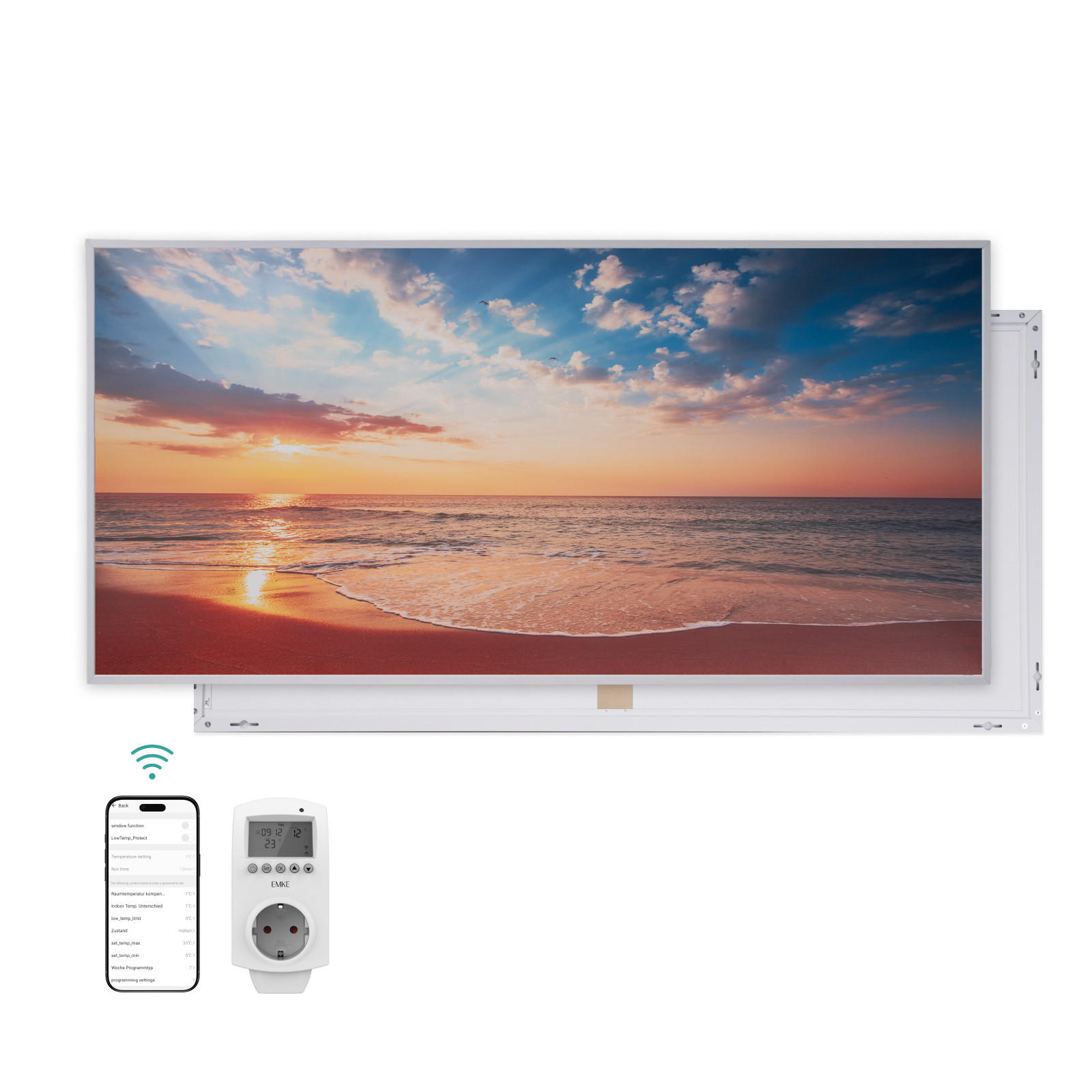WANDKONVEKTOR elektrisch mit Landschaftsmotiv, WLAN-App-Steuerung, Thermostat, 119,5/59,5 cm - Weiß, Kunststoff/Metall (119.5/59.5/2cm) - EMKE