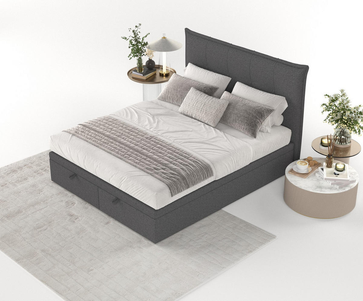 POLSTERBETT Liano mit Stauraum 200/200 cm Anthrazit im Megan Stoff - Anthrazit/Schwarz, Holz/Holzwerkstoff (200/200cm) - AltaBeds
