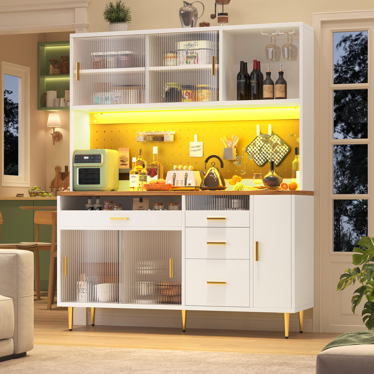 HOCHSCHRANK 145x39x171Cm LED Lochwandregal Weiß - Weiß, Glas (145/171/24cm) - FLIEKS