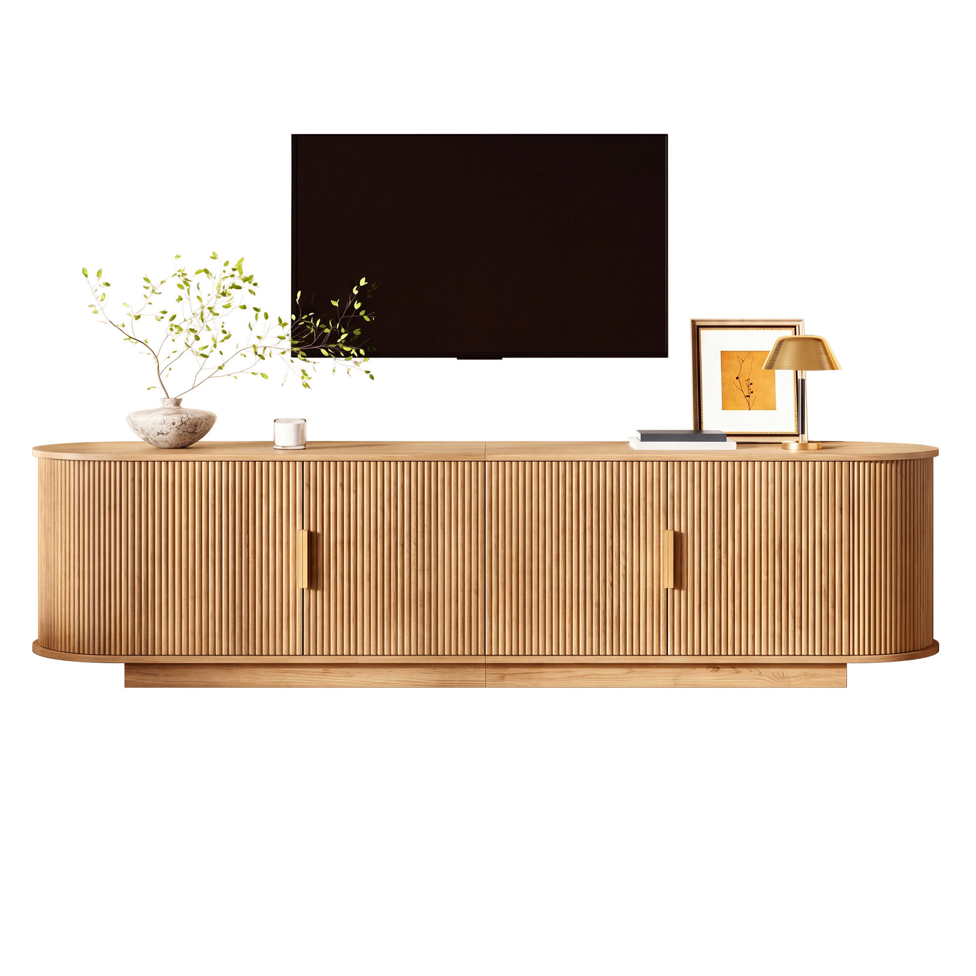 TV-LOWBOARD Wellenoptik MDF Spanplatte 4 Türen Stauraum - Naturfarben, Holzwerkstoff (180/50/35cm) - FLIEKS