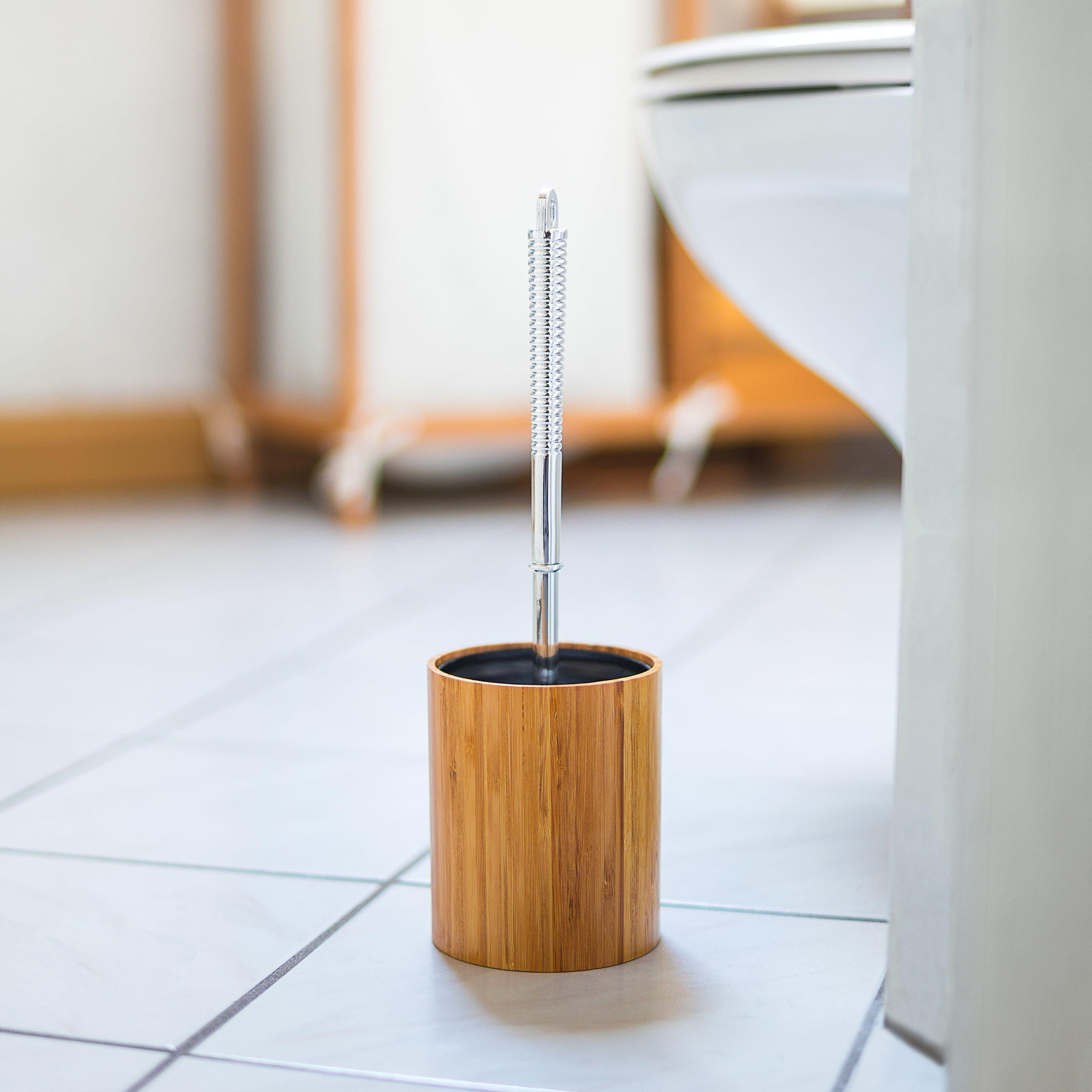 WC-BÜRSTENHALTER - Hellbraun, Holz/Kunststoff (10.4/33/10.4cm) - Relaxdays