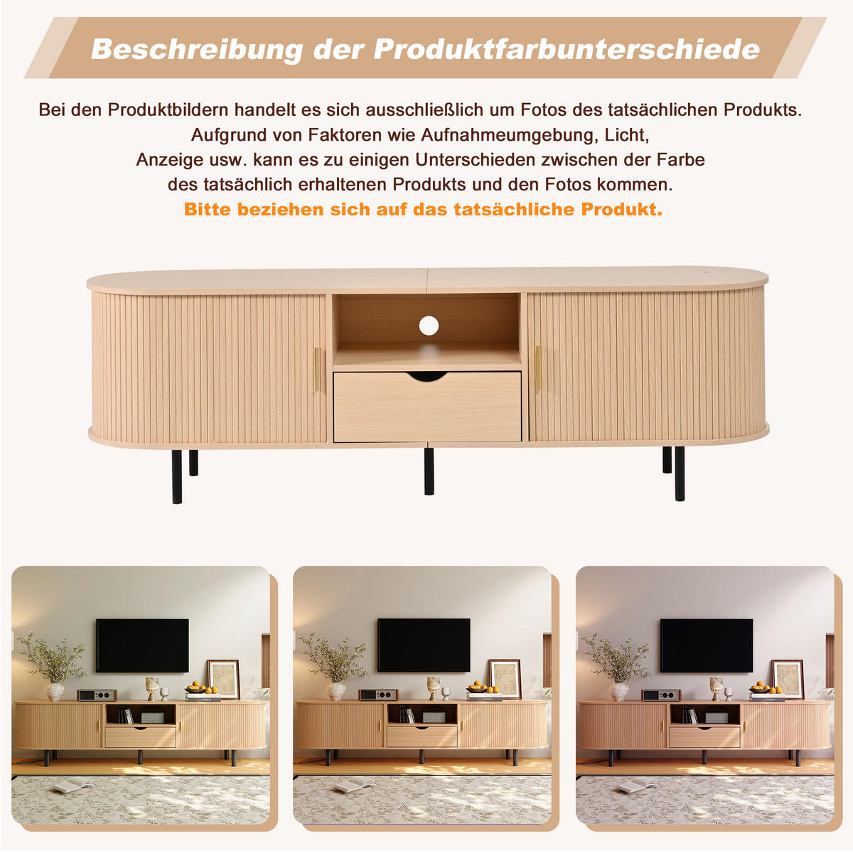 TV-SCHRANK mit abgerundeten Kanten und Rollo-Tür aus MDF 175 × 40 × 55 cm - Naturfarben, Holzwerkstoff (175/55/40cm) - Luhomfu
