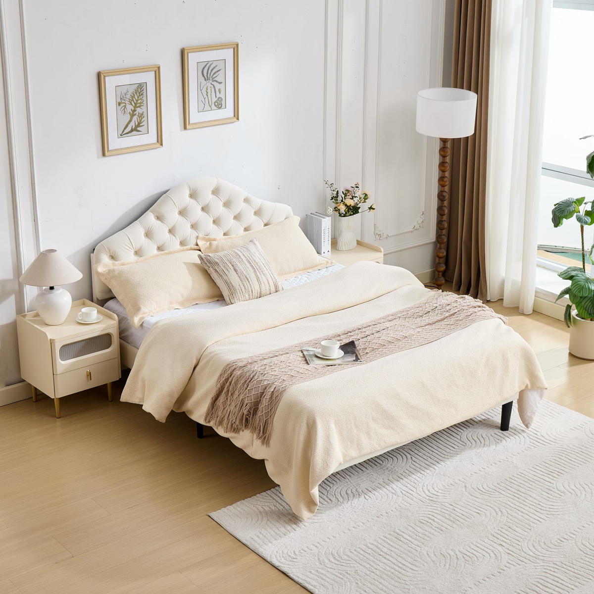POLSTERBETT 140/200 cm DE-32939 mit verstellbarem Kopfteil Beige - Beige, Metall (140/200cm) - ComfortXL