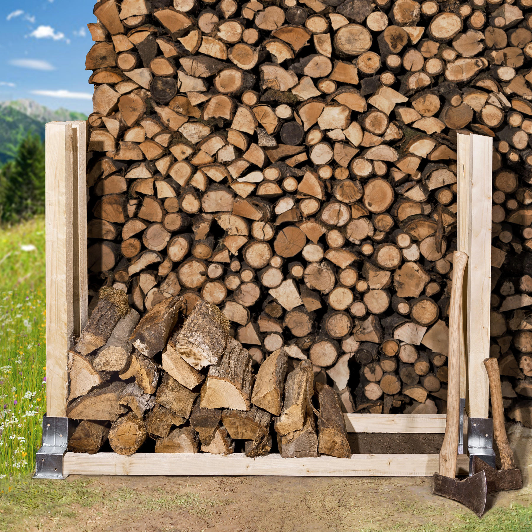 HOLZSTAPELHILFE 2er Set, für Innen und Außen,silber - Silberfarben, Metall (10/15/34cm) - tectake
