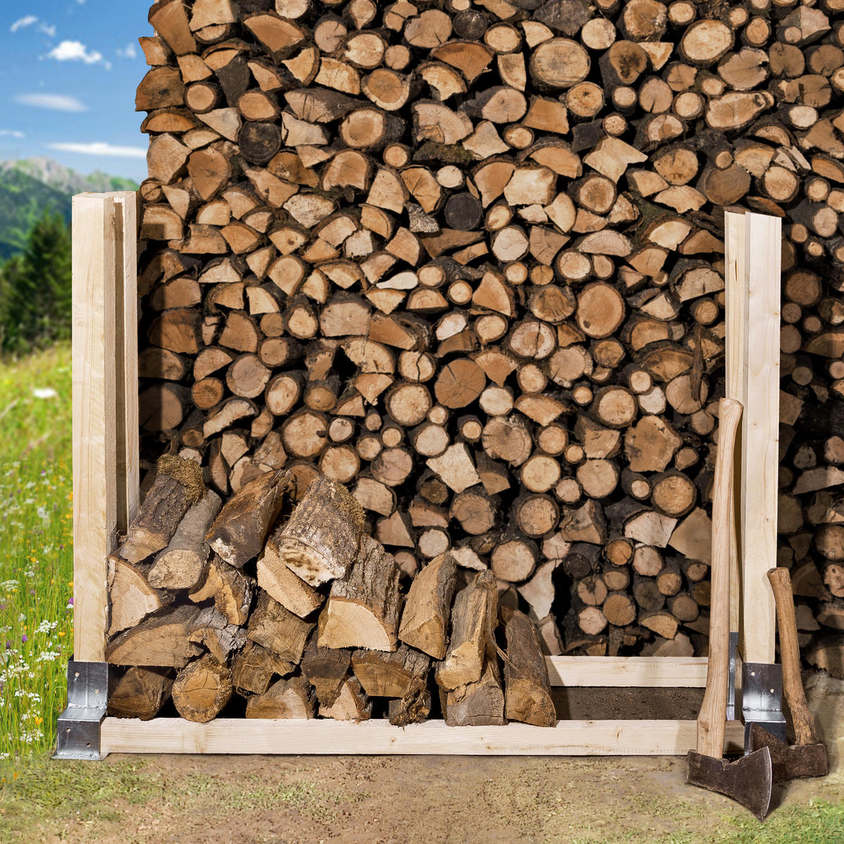 HOLZSTAPELHILFE 2er Set, für Innen und Außen,silber - Silberfarben, Metall (10/15/34cm) - tectake