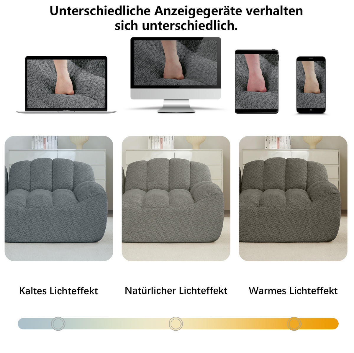 MODULARES Ecksofa mit Ottomane aus granuliertem Fleece Grau 288x165x79 cm, als 3-Sitzer stellbar - Grau, Textil (165/288cm) - IVMEU