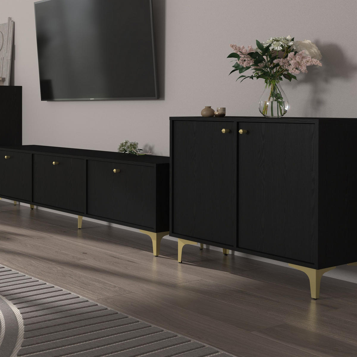 KOMMODE TORINO 84/94/41 cm mit 2 Schubladen 2 Türen Graphitfarben - Graphitfarben, Holzwerkstoff (84/94/41cm) - MASSENO