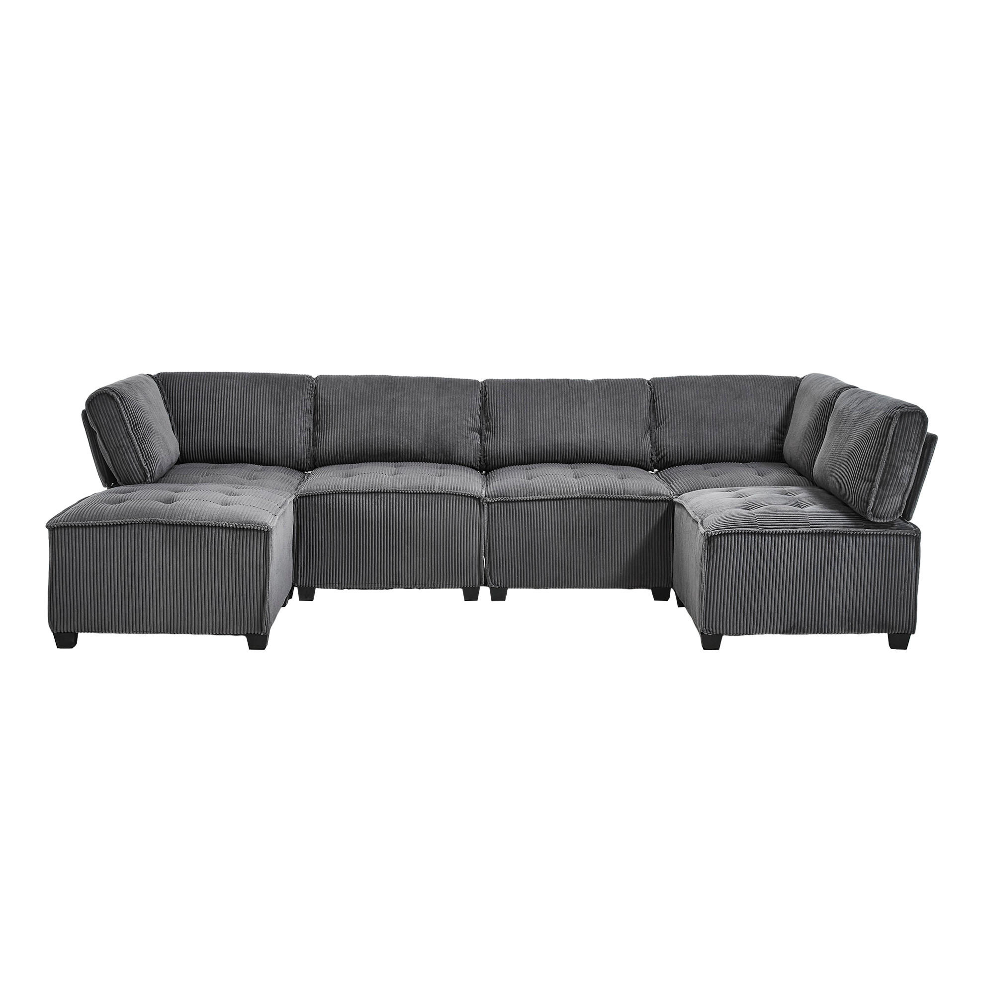 MODULARES 6-Sitzer Sofa Cord flexibel als U-/L-Form und Eckschlafsofa Grau 308/154/82 cm - Grau, Textil (154/308cm) - Redom