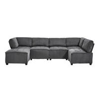 MODULARES 6-Sitzer Sofa Cord flexibel als U-/L-Form und Eckschlafsofa Grau 308/154/82 cm - Grau, Textil (154/308cm) - Redom