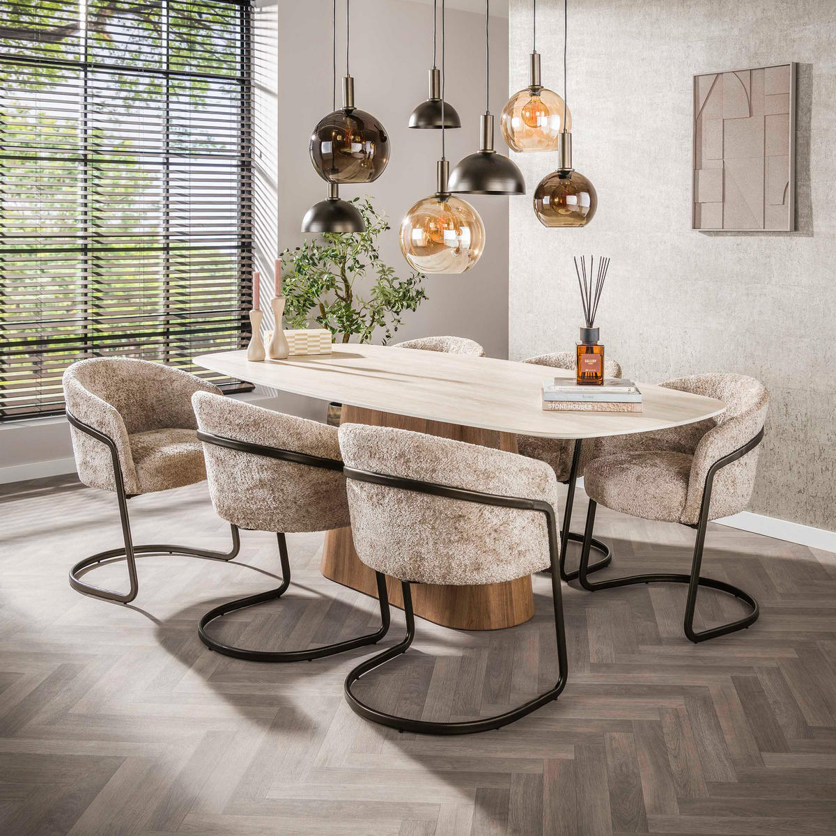 ESSZIMMERTISCH Centro 89D 105/215/77 cm - Beige, Keramik (105/215/77cm) - Hoyz Collection