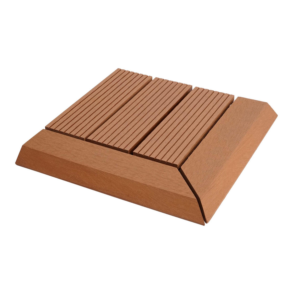 WPC ECK-BODENFLIESE + Abschluss 30x30cm links Teak linear - Teakfarben, Kunststoff (30/30/2cm) - BERLINLODGE