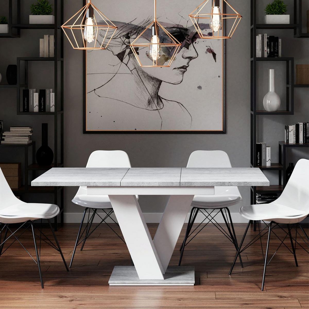 ESSTISCH Grau Betonoptik und Weiß Ausziehbar 120 - 160 cm - Weiß/Grau, Holzwerkstoff (120/80/75cm) - PROSPERO