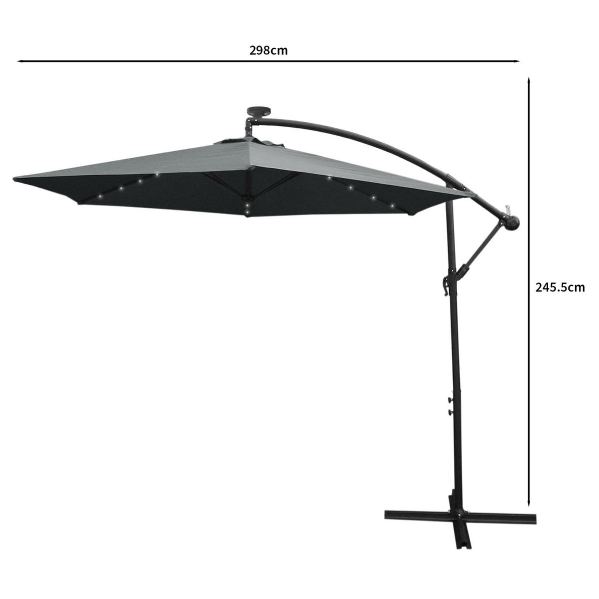 SONNENSCHIRM 300cm LED Ampelschirm - Grau - Grau, Textil (300/300cm) - Monstershop