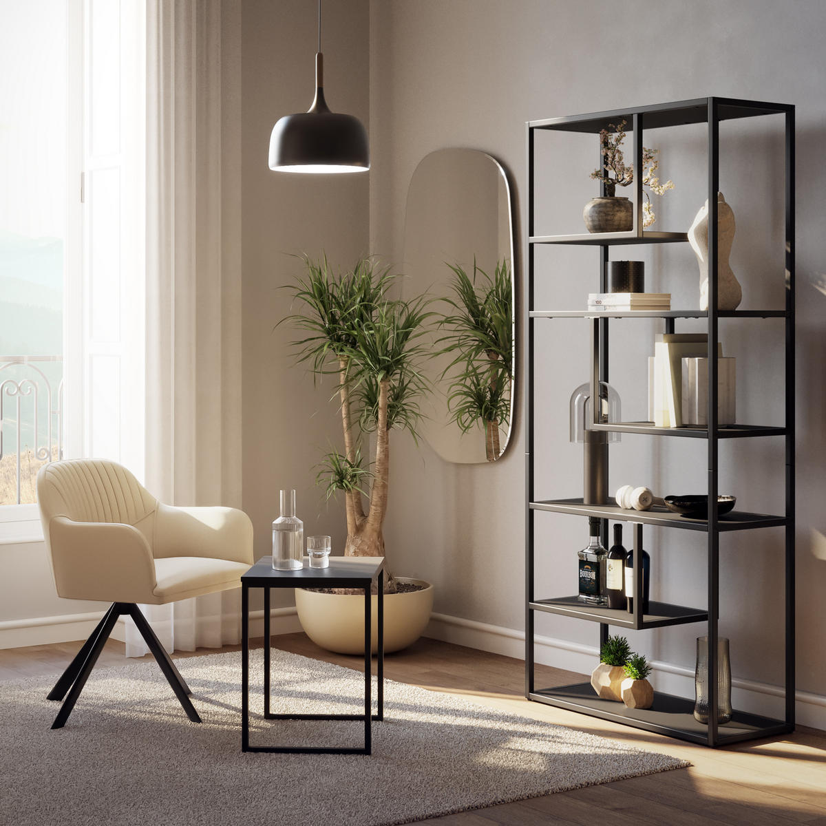 STANDREGAL Venda,inklusive Kippschutz, 85 x 35 x 188 cm ,schwarz - Schwarz, Holzwerkstoff (85/188/35cm) - tectake