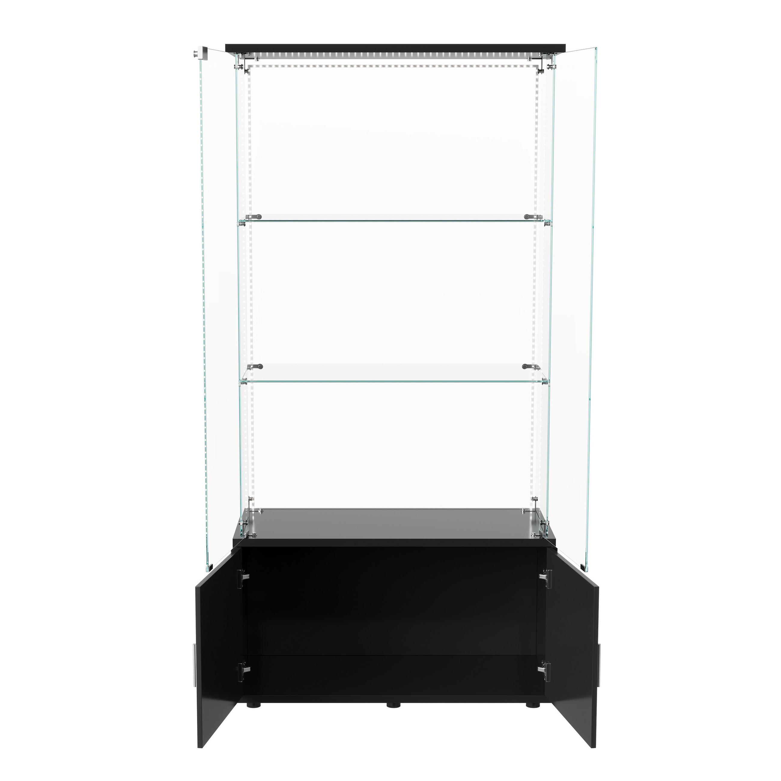 SHOPENTRA VITRÍNA 78,5x164cm s LED pásky, tvrzené bezpečnostní sklo, černá, uzamykatelná