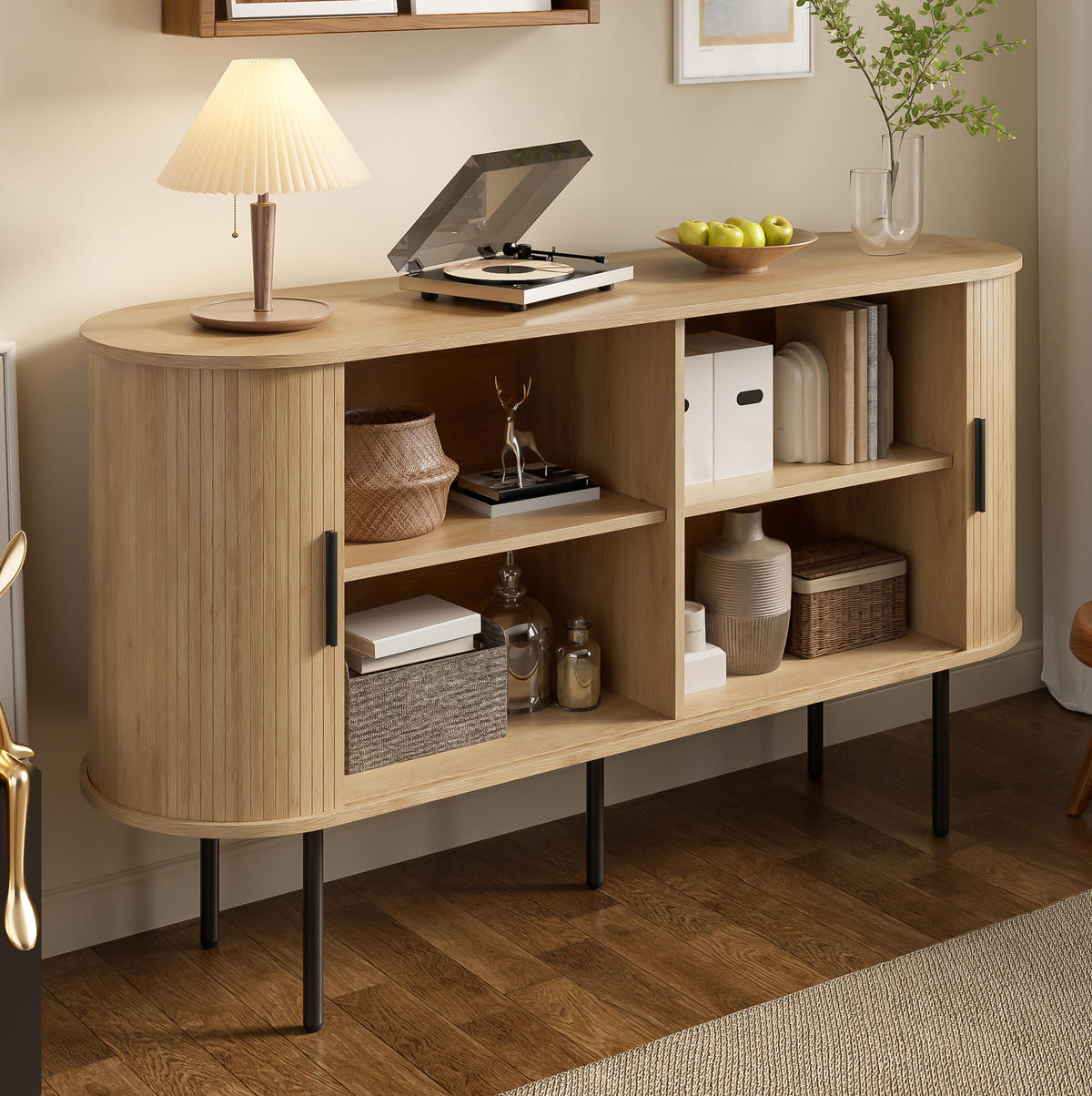 KOMMODE 140/40/78 cm mit Rolltüren und Metallbeinen in Holzoptik - Naturfarben, Holzwerkstoff (140/78/40cm) - BEAOK