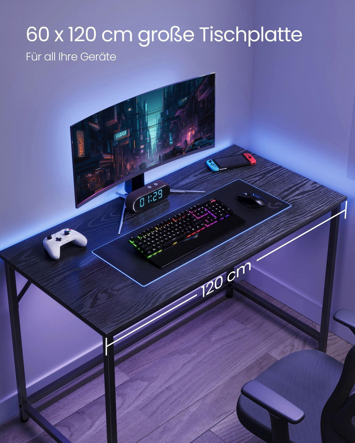 SCHREIBTISCH KUWAIT CITY - Schwarz, Holzwerkstoff (60/120/76cm) - Hansiro