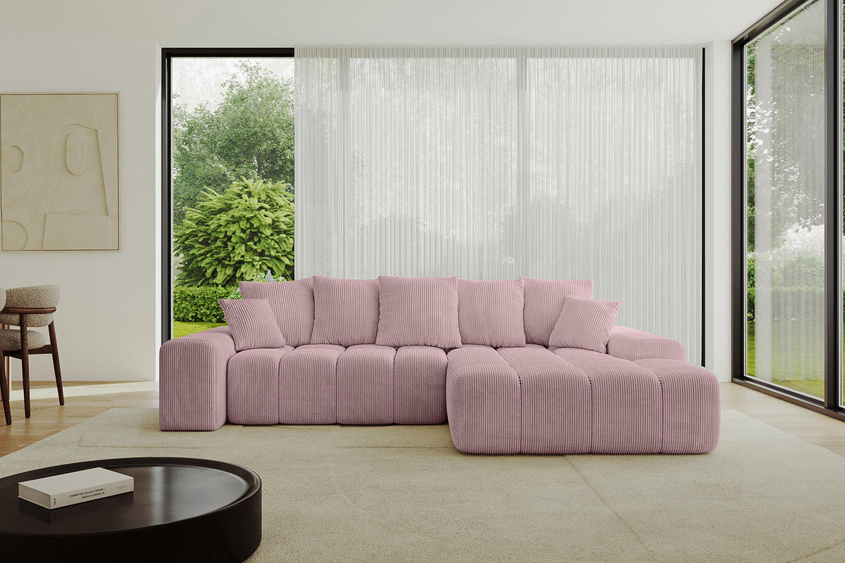 ECKSOFA Ottomane Rechts ENSI-L - 267x164x88 cm Rosa - Rosa, Holzwerkstoff/Kunststoff (164/267cm) - ALTDECOR