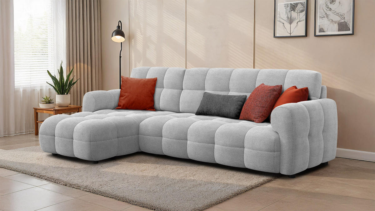 ECKSOFA MELLOW 4-Sitzer, hellgrau - Hellgrau/Schwarz, Holz/Textil (262/156cm) - Courtois Laville