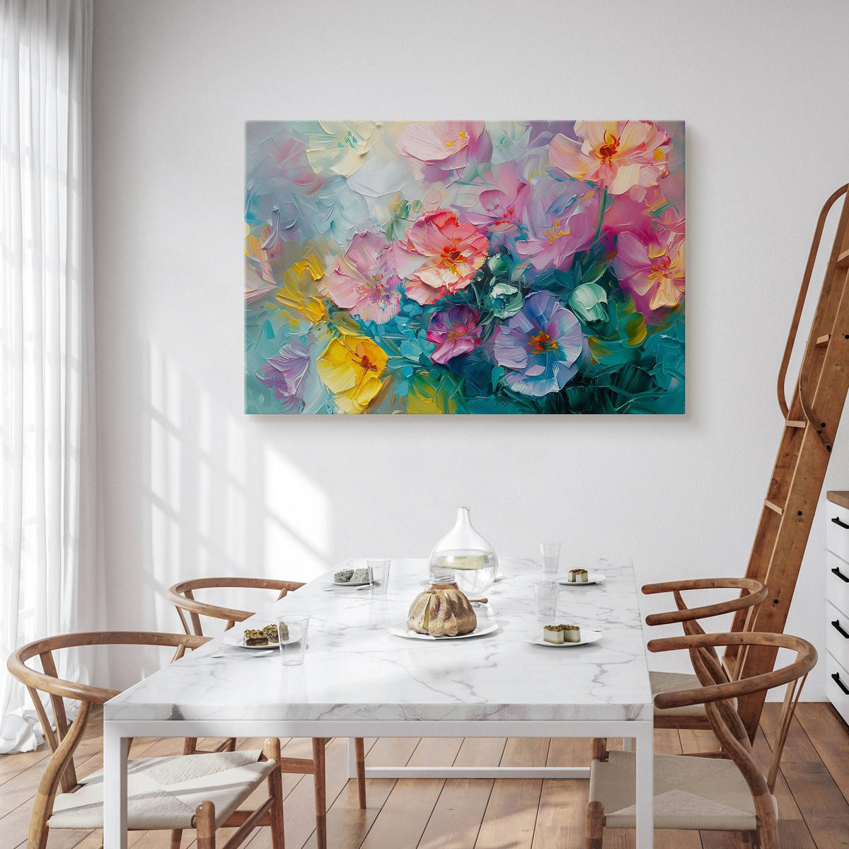 LEINWANDBILD Feldblumen Abstraktion 120/80 cm - Türkis/Blau, Textil (120/80cm) - Muralo