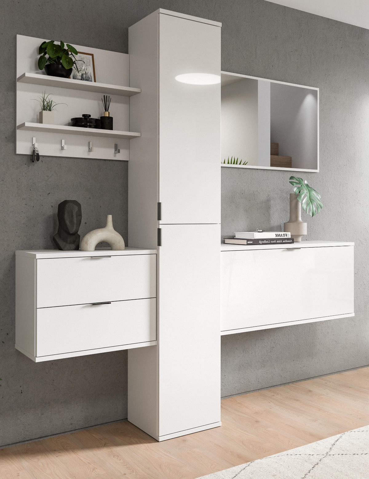 GARDEROBE Set 5-teilig weiß Hochglanz 174 cm, moderne Garderobenkombination - Chromfarben/Weiß Hochglanz, Holzwerkstoff/Kunststoff (174/193/34cm) - Inn.Furn