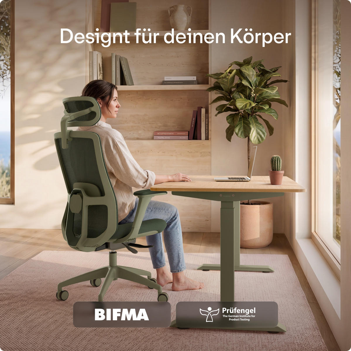BÜROSTUHL Verstellbarer Ergonomischer SitOne Grün 4-Dimensional Armlehne, Integrierte 4-Wege-Lendenwirbelstütze - Grün, Kunststoff (60/125/68cm) - Desktronic