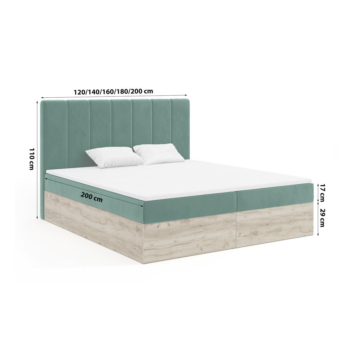 BOXBETT Doppelbett Jessen 180x200 cm Dunkelgrün - Dunkelgrün, Textil (180/200cm) - Fedve