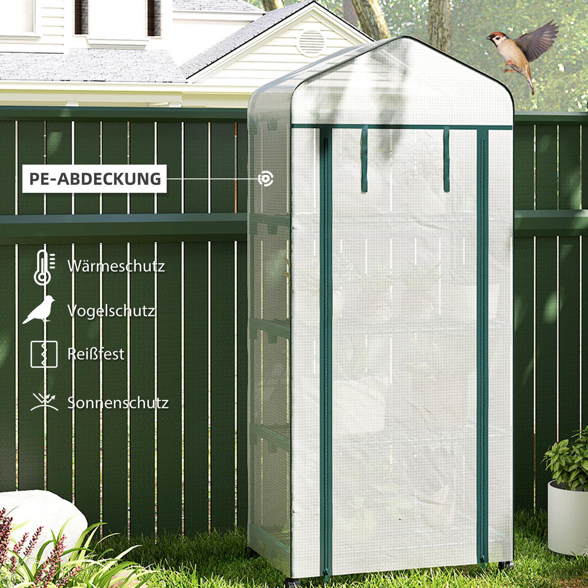 GEWÄCHSHAUS mit Rolle, Regale, winterfest Foliengewächshaus aus Stahl, Treibhaus - Weiß, Kunststoff/Metall (50/165/69cm) - Outsunny