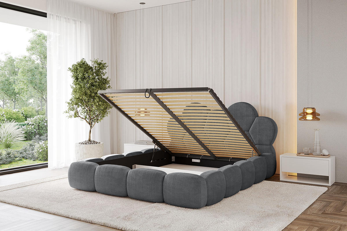 POLSTERBETT mit Bettkasten und Lattenrost, Bett mit Matratze H3/H4 - LANA 120x200 Dunkelgrau - Anthrazit, Holzwerkstoff/Textil (120/200cm) - ALTDECOR