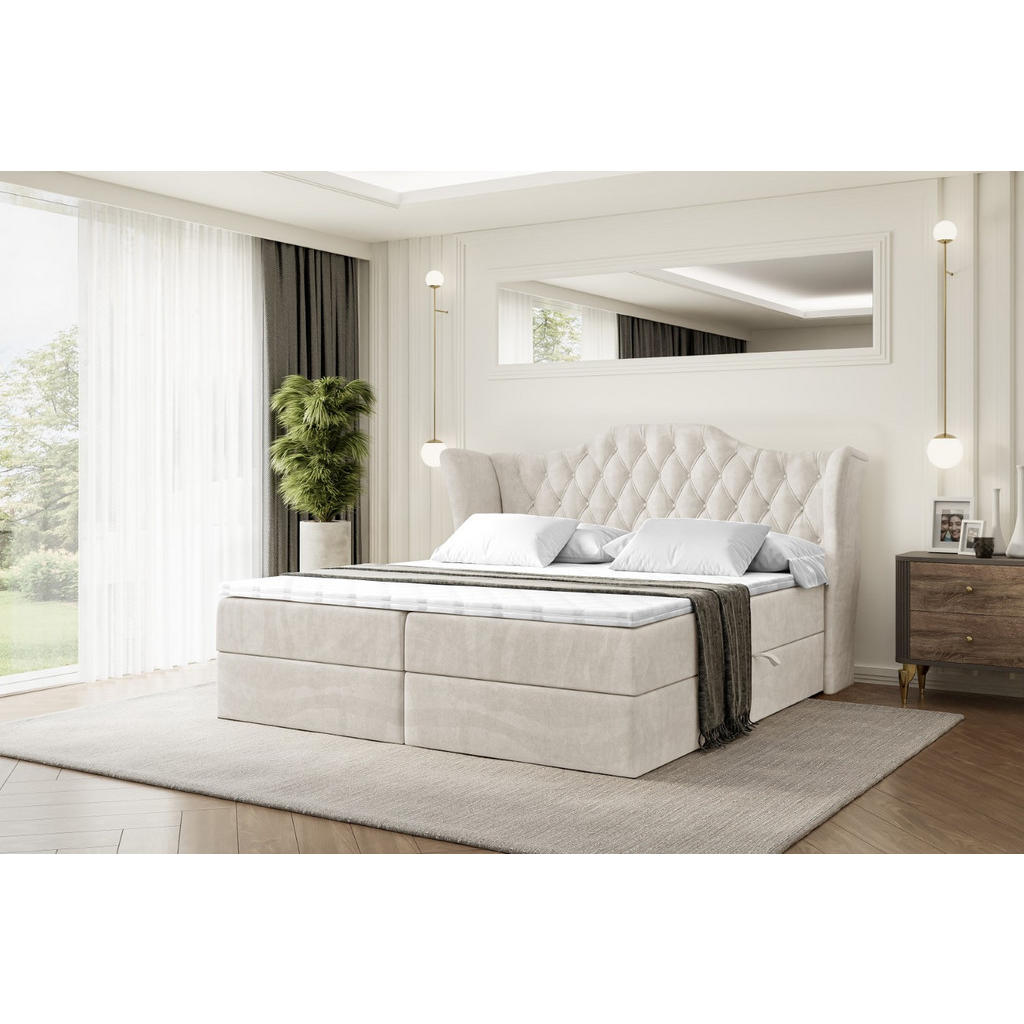 Thumbnail - Altdecor Boxbett, Ecru, Holzwerkstoff, Höhe ca. 20 cm, 200x200 cm, Schlafzimmer, Betten, Boxspringbetten
