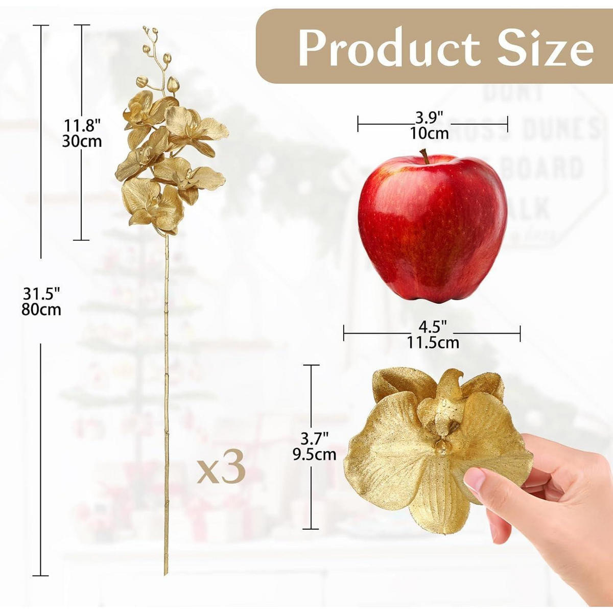 KUNSTBLUME Orchideenzweig 3er Set Gold - Goldfarben, Kunststoff (80cm)