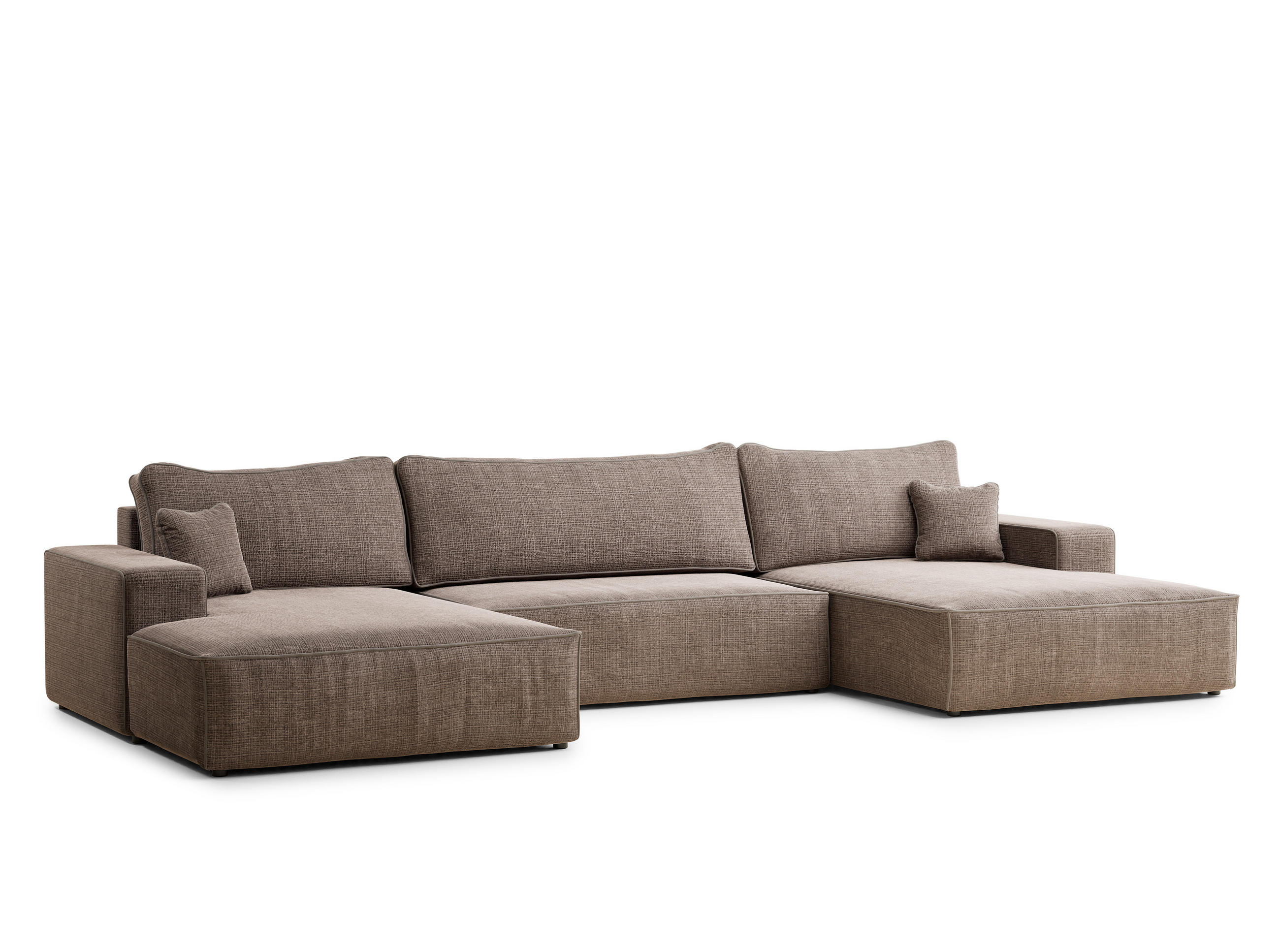 WOHNLANDSCHAFT Deseo Braun Chenille-Stoff - Schwarz/Braun, Holz/Holzwerkstoff (398/70/148cm) - Maison de Reve