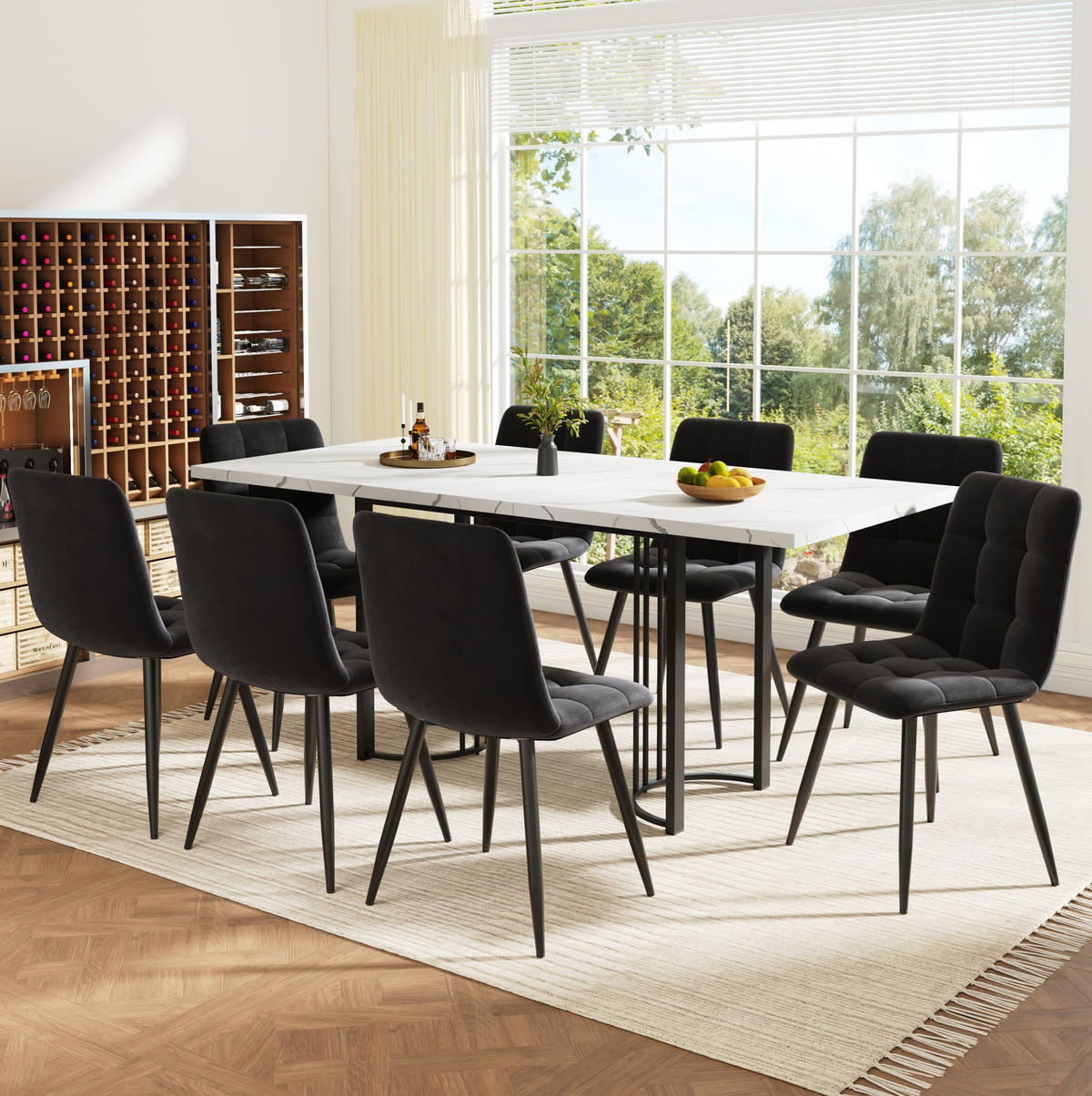 ESSGRUPPE 9-tlg. ausziehbar 140-179,5 x 80 cm Black/White - Schwarz, Metall (80/75.5/179.5cm) - Meubliv