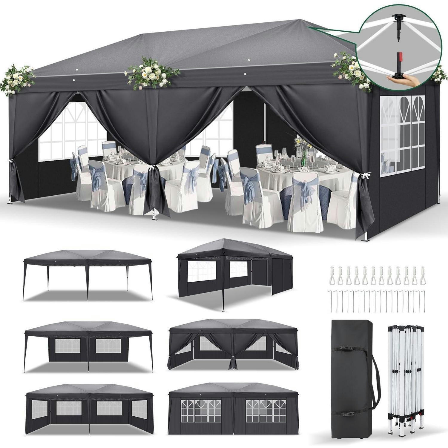 FALTPAVILLON 3x6m Dunkelgrau Wasserdicht UV-Schutz 50+ Metall - Anthrazit, Metall (300/268/600cm)