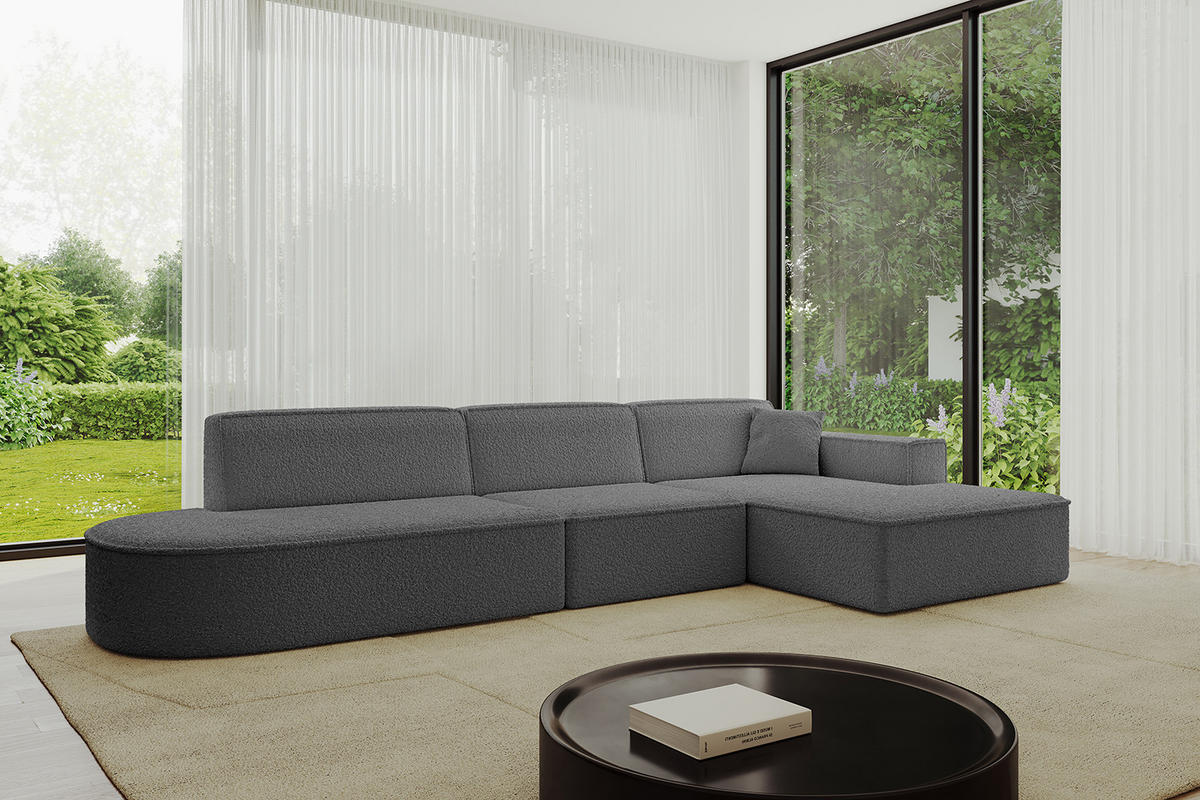 ECKSOFA Ottomane Rechts IREA-L2-v4 - 328x171x79 cm Grau - Olivgrün, Holzwerkstoff/Textil (171/328cm) - ALTDECOR