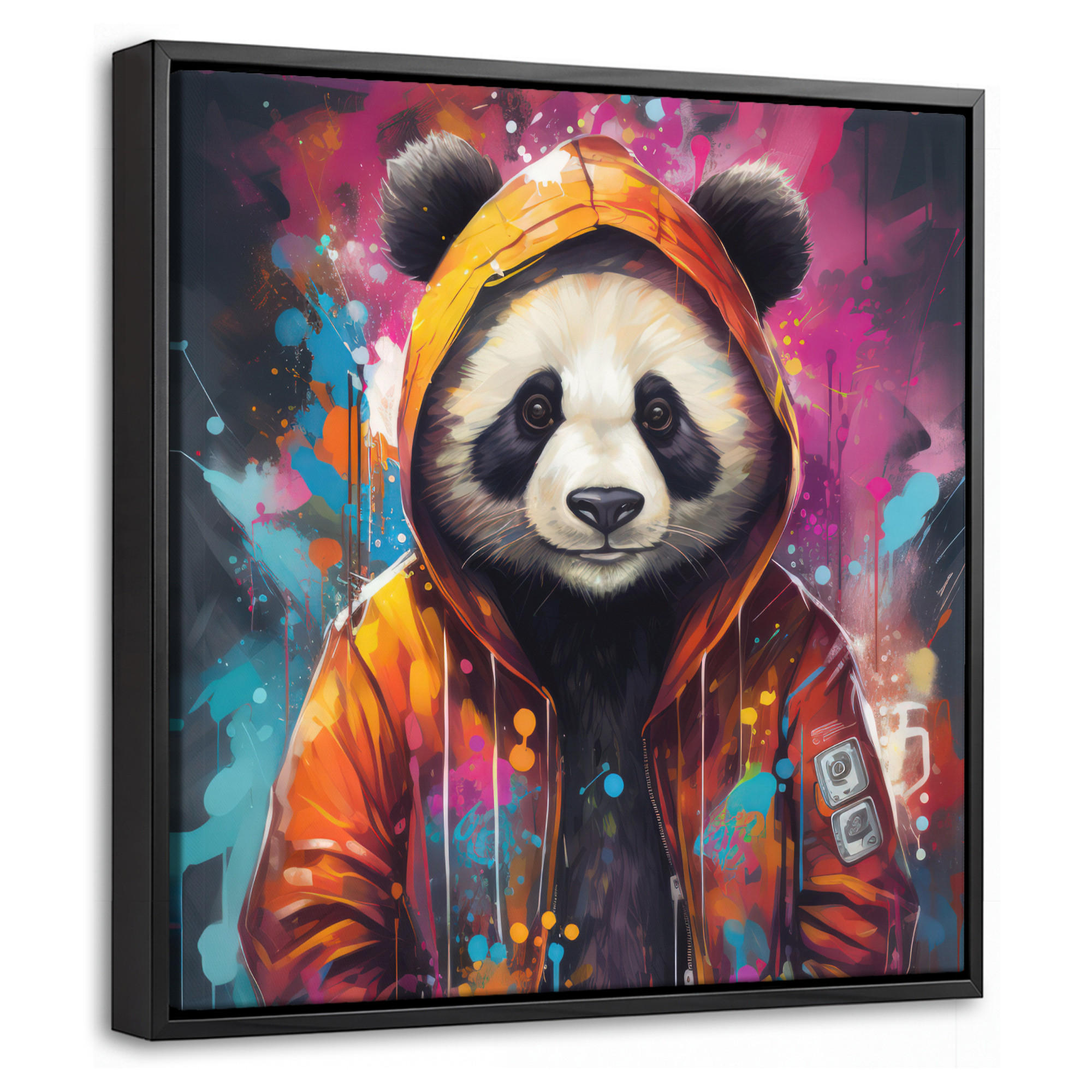 LEINWAND Bilder mit Rahmen - Panda - Jacke - Graffiti - Orange - 20x20 - Orange, Textil (20/20cm) - MuchoWow
