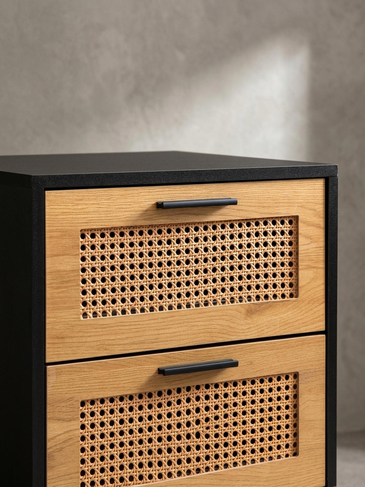 NACHTTISCH – Schwarz/Wiener Geflecht, 45x45x56 cm, Schubladen, zeitlos - Schwarz, Holzwerkstoff/Metall (45/55/45cm) - KADIMA DESIGN