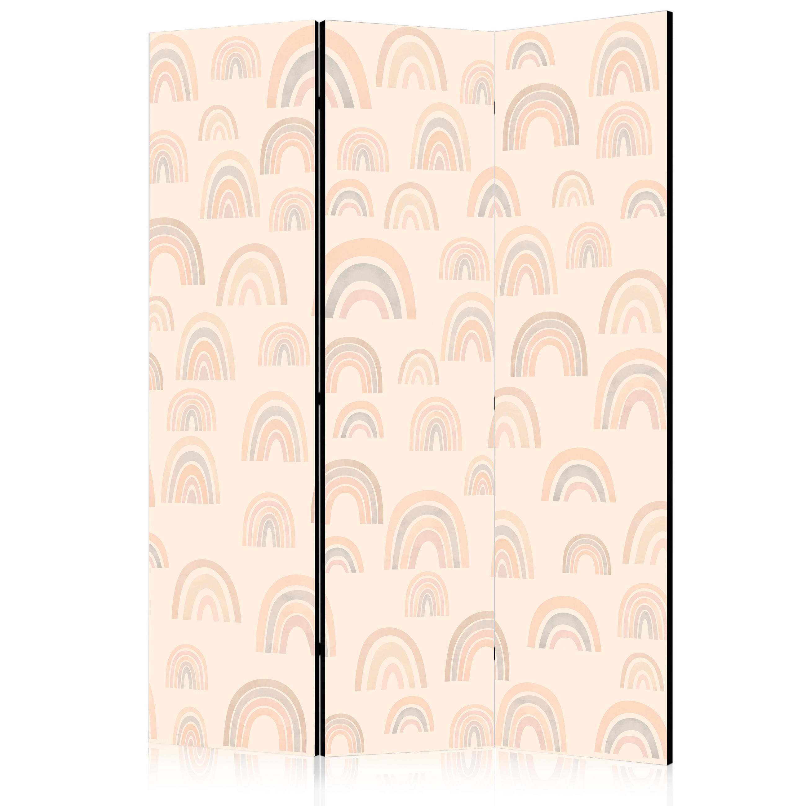 PARAVENT Akustik 3-tlg 135x172 cm Regenbogen Boho-Stil - Beige, Holz/Textil (135/172/3cm) - Muralo