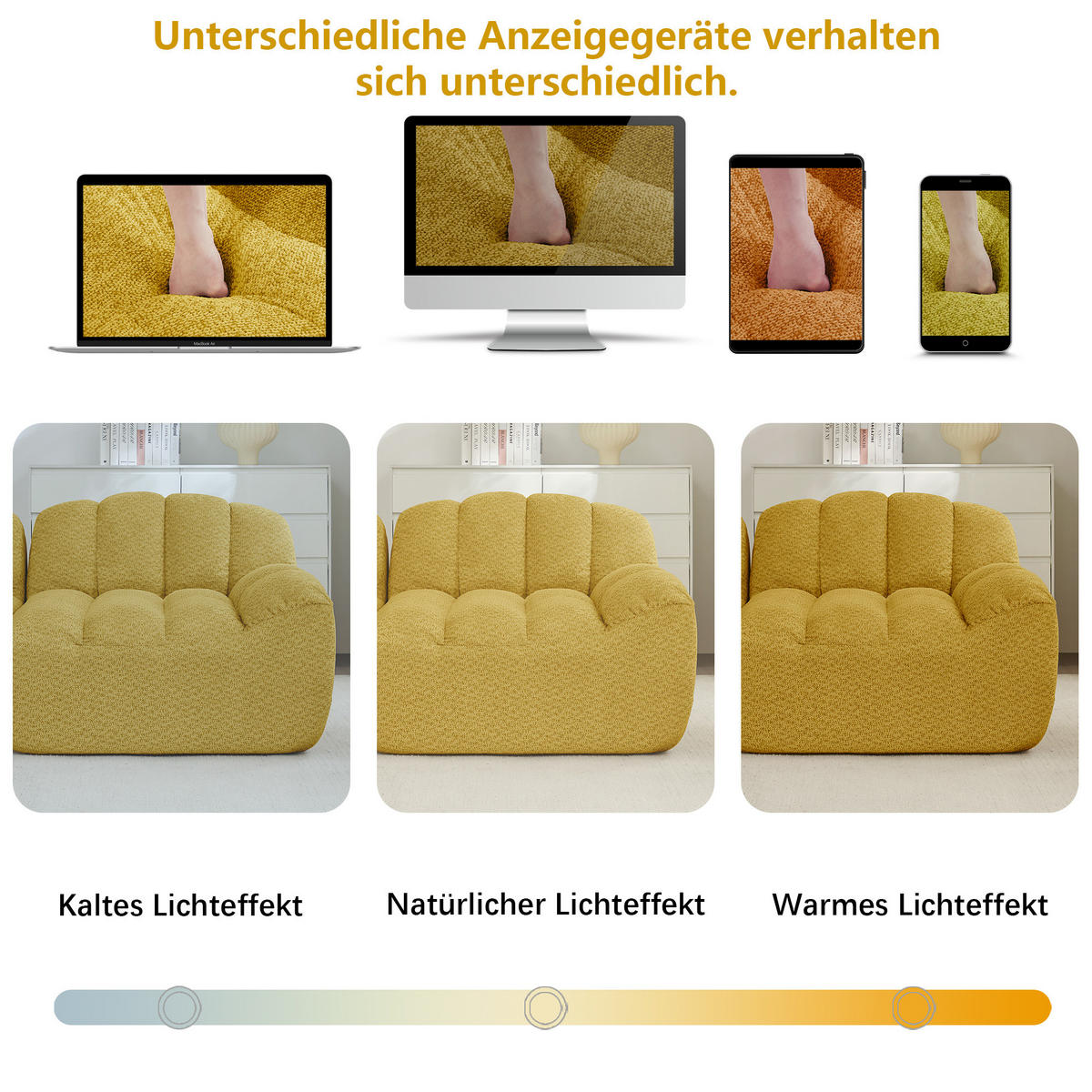 ECKSOFA mit Bezug aus granuliertem Fleece in Gelb 288x165x79 cm, modularer 3-Sitzer mit Ottomane - Gelb, Textil (165/288cm) - IVMEU