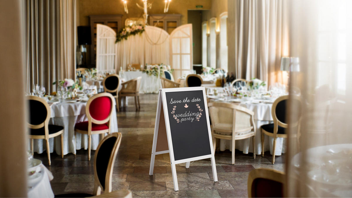 KUNDENSTOPPER mit weißem Holzrahmen 118x61cm, Werbetafel, Gehwegaufsteller, Aufsteller, Straßenreiter, Kreide - Weiß, Holz (118/61/2cm) - ALLboards