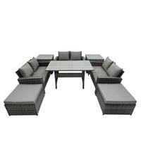 GARTENMÖBELSET mit Zweisitzer,2 Hockern,Esstisch,2 Beistelltischen Polyrattan Dunkelgrau 8-Sitzer - Dunkelgrau/Grau, Glas/Kunststoff - Fimous