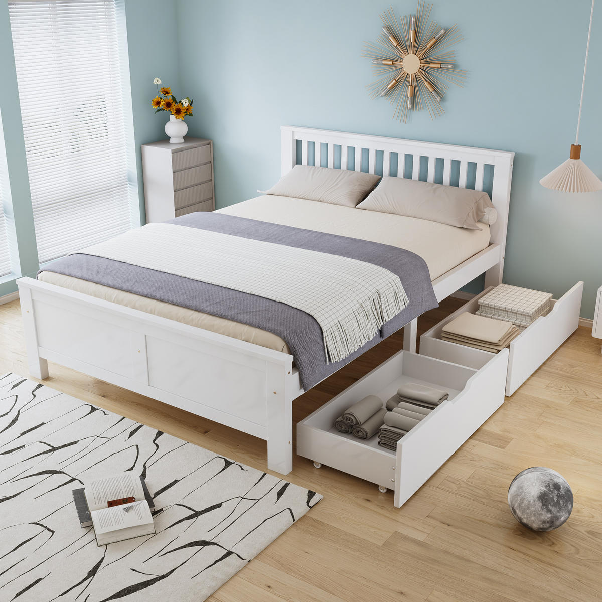 BETT 140x200 cm Holz Schubladen weiß - Weiß, Holz (140/200cm) - LEBENLANG