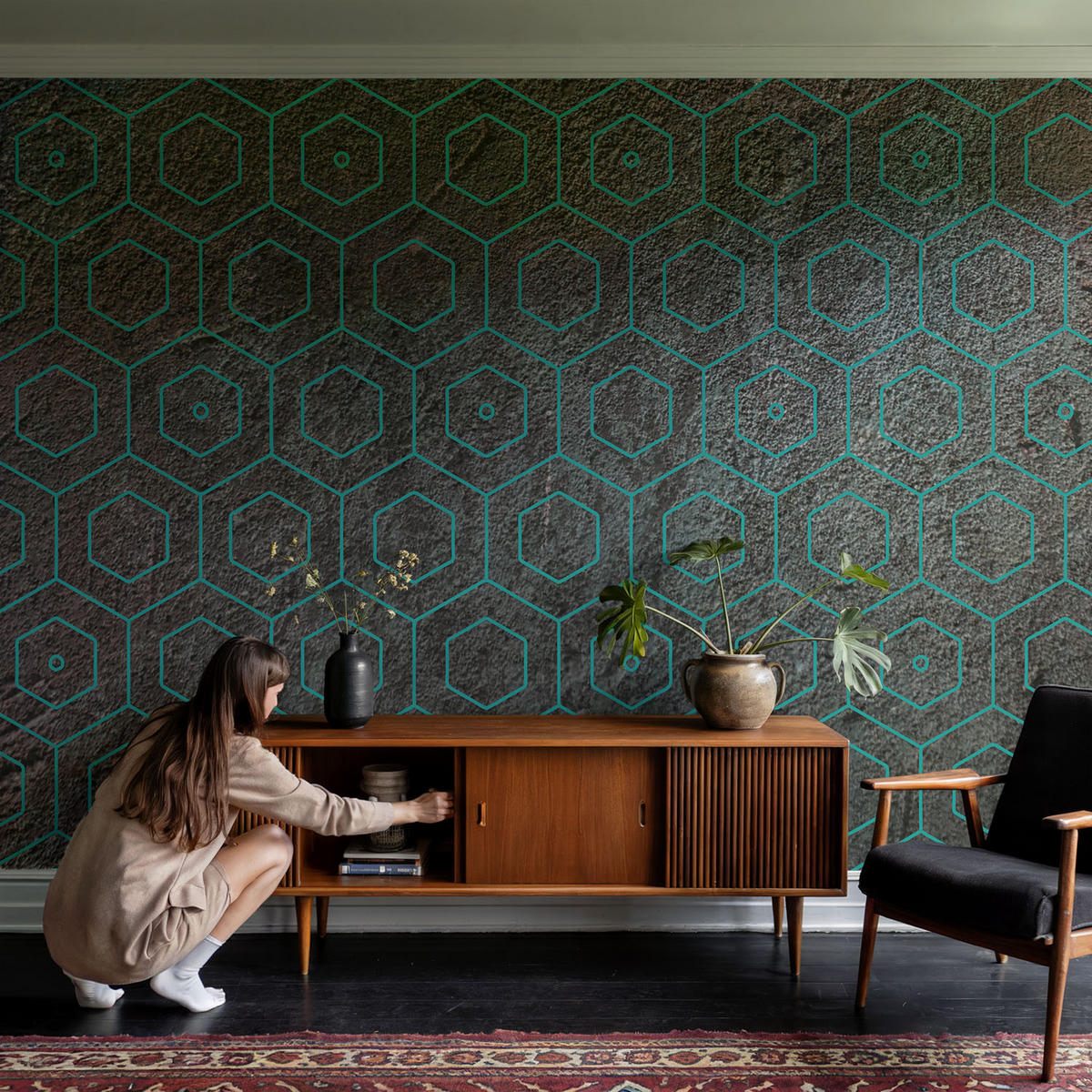 FOTOTAPETE 104x70 cm - Geometrisches Muster - Braun, Textil (104/70cm) - Wallfluent